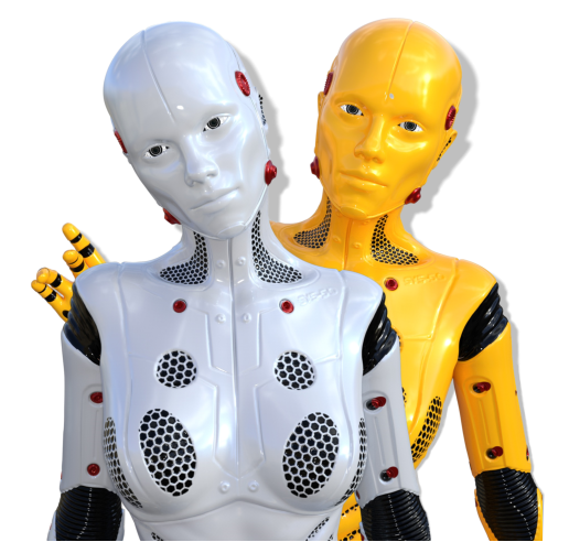 2 traurig guckende Roboter