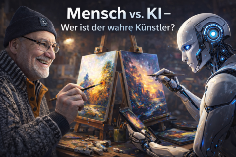 Mensch arbeitet mit KI Bildgenerator